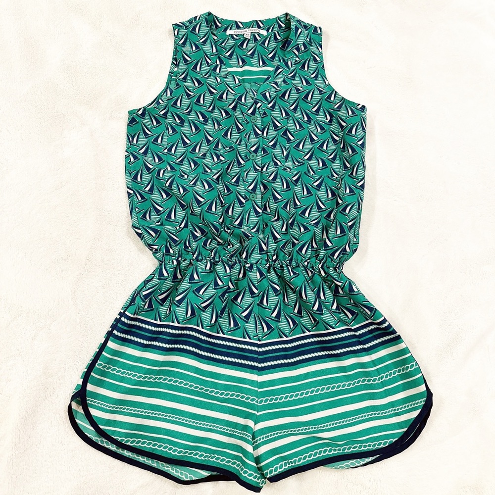 Collective Concepts Green Navy Sailboat Romper Jumpsuit Size XS NWOT
